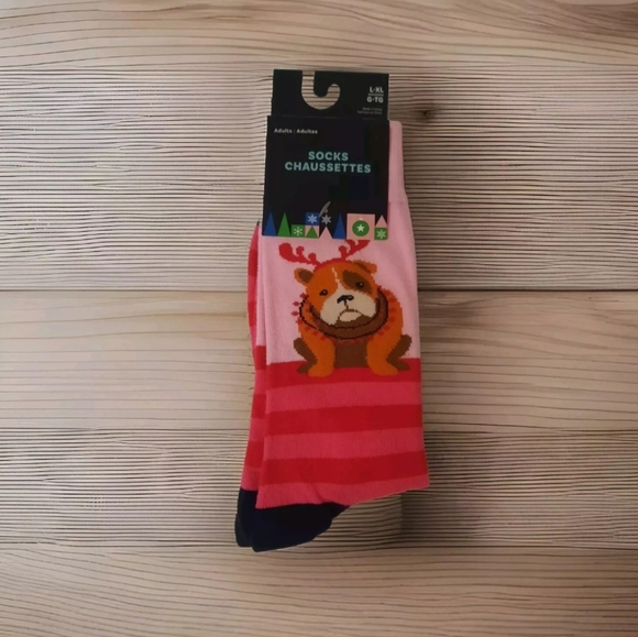 New Pet Bull Dog Socks Stripped Pink Women’s Christmas Present Gift Size L/XL - Picture 1 of 4